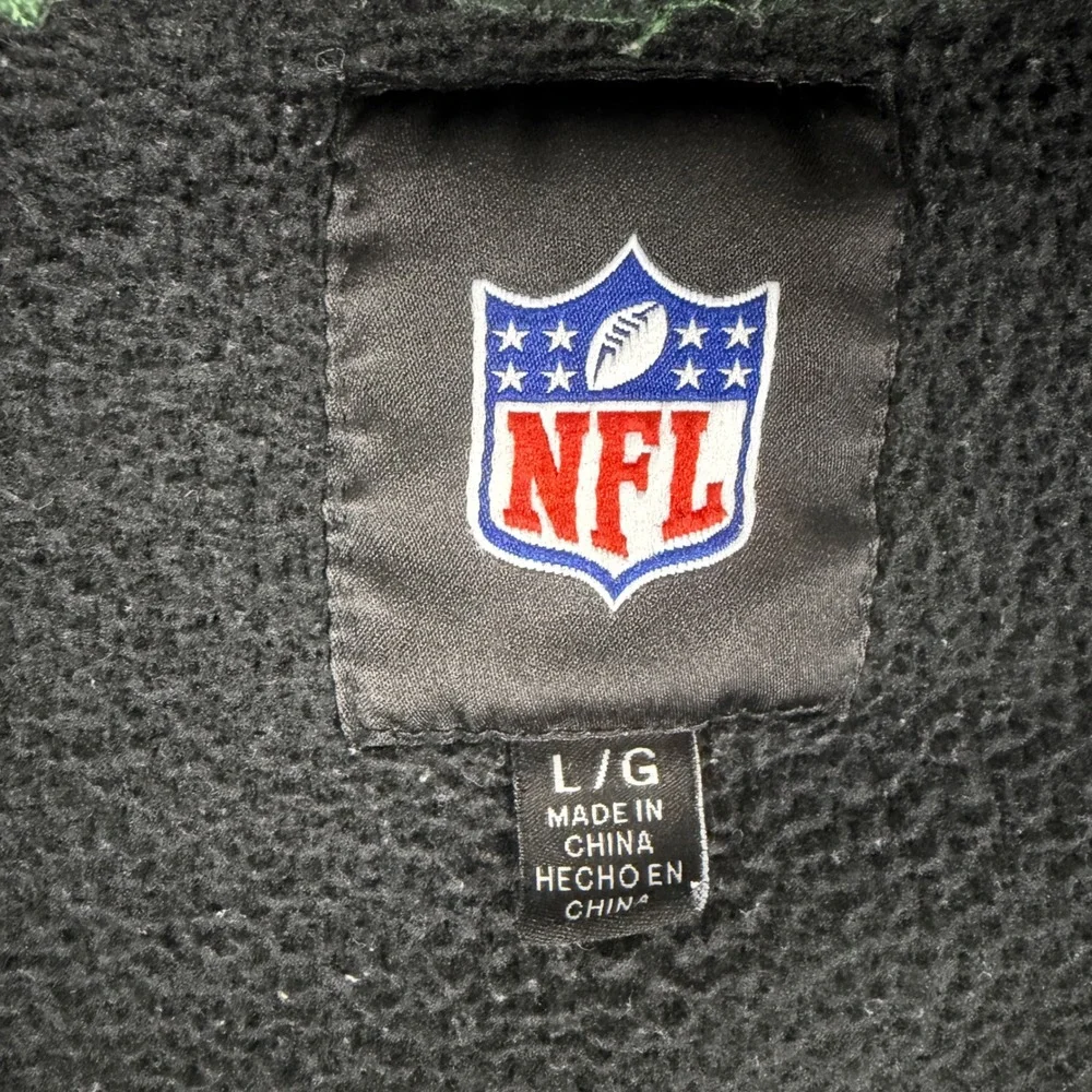 NFL New York Jets Full Zip Waffle Knit Fleece Lined Hoodie Green Mens Large